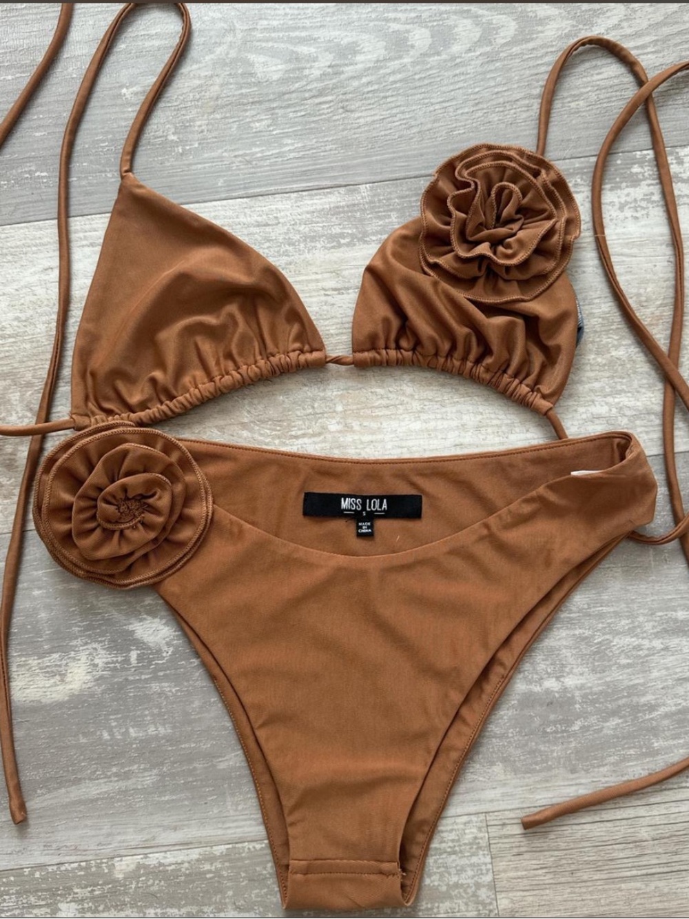 Miss Lola Tan Brown Flower Bikini